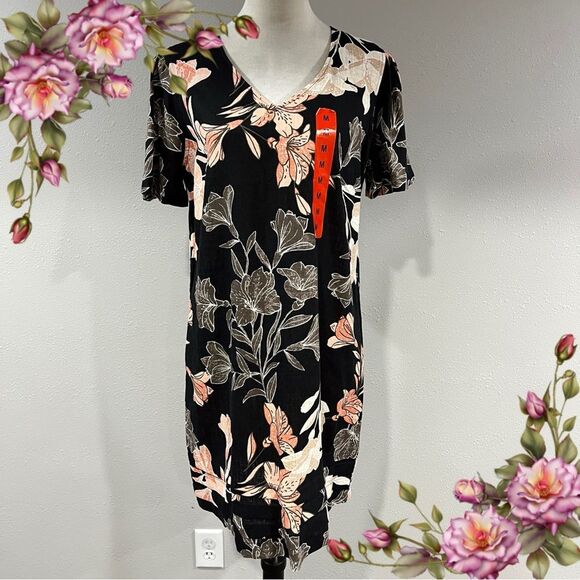 Nicole Miller floral Sheath knee length Dress with short Sleeves size medium - Picture 1 of 13
